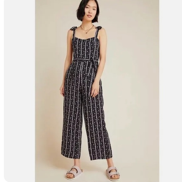 NWT Anthro Paige Belvedere Self-tie Black Floral Jumpsuit...